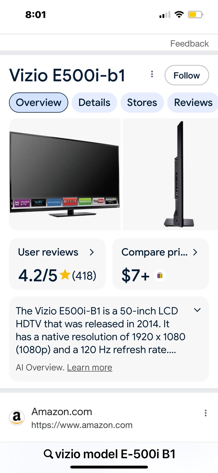 Vizio 50” LCD HDTV