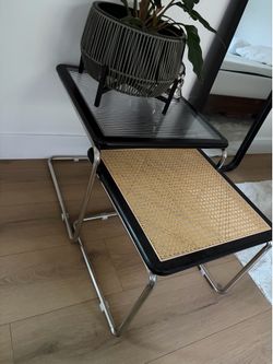 Black and Rattan Side Tables