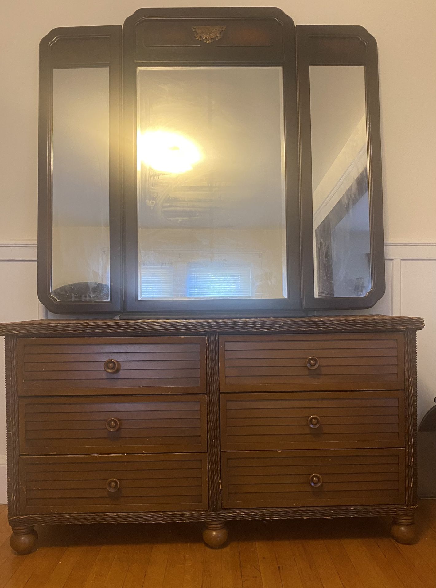 Wood Dresser With Large Mirror