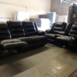 Financing & Delivery Available: Brand New Black Leather Sofa & Loveseat