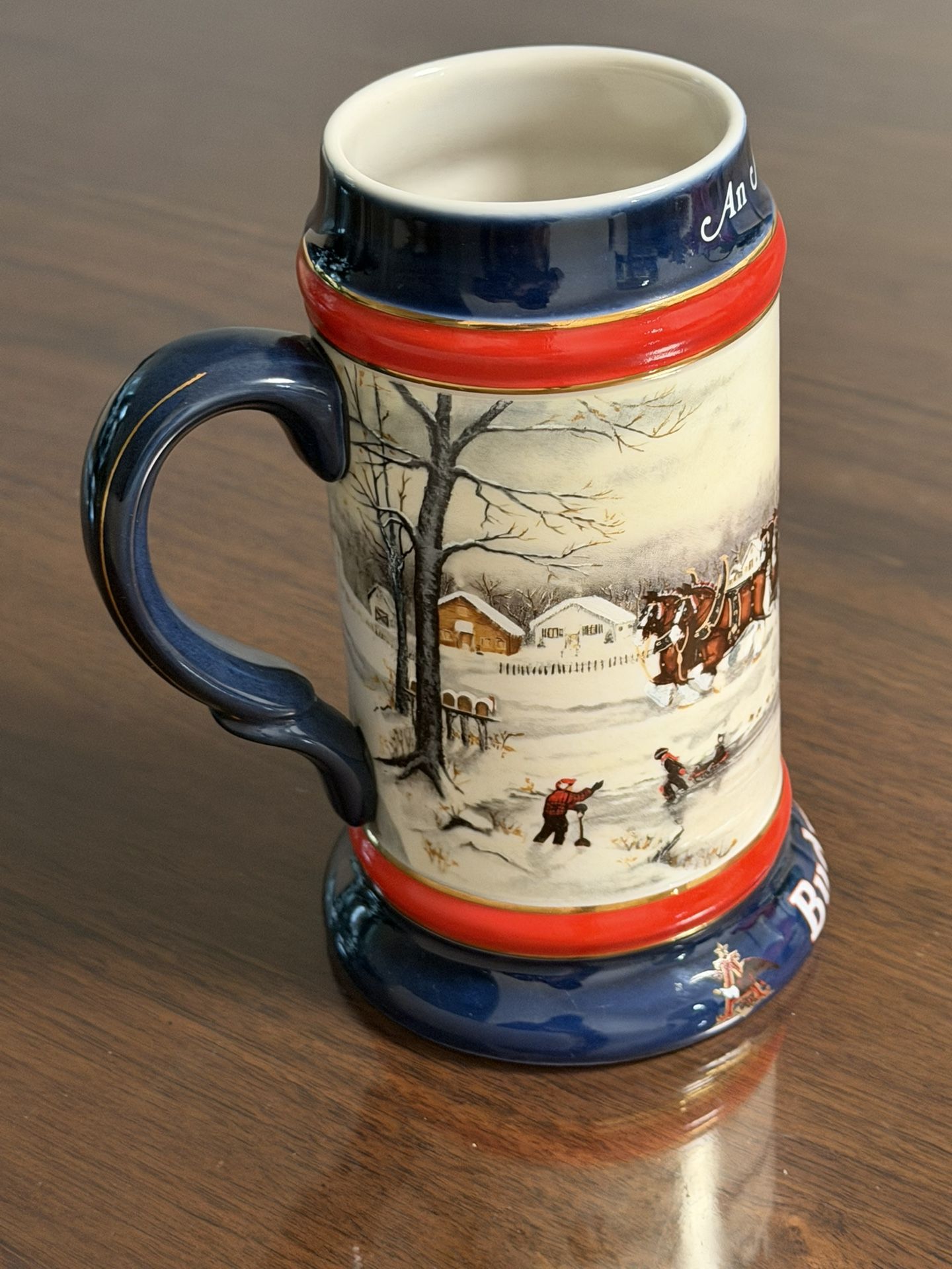 1990 Budweiser Beer Holiday Christmas Stein Mug With Clydesdales by Ceramarte