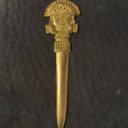 Vintage Solid Brass Cusco Peru Inca Dagger Letter Opener 6” Tall
