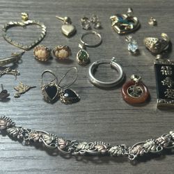 Estate Lot Of Platinum, Gold, Silver, Natural Diamond Jewelry 