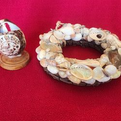 Sea Shell Wreath and Turtle Shell Figurine