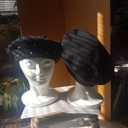 Black Berets With White And Black Pearls
