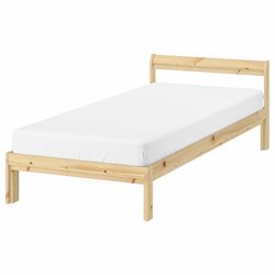 Twin Wood Bed Frame with Headboard and Mattress