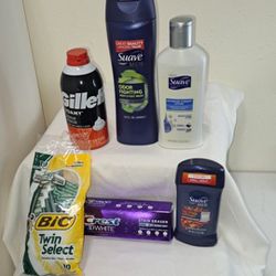 Razors, Shave Foam, Bodywash, Deodorant,  Lotion & Toothpaste 