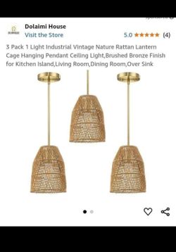 Package of 3 hanging rattan lamps.(#11)