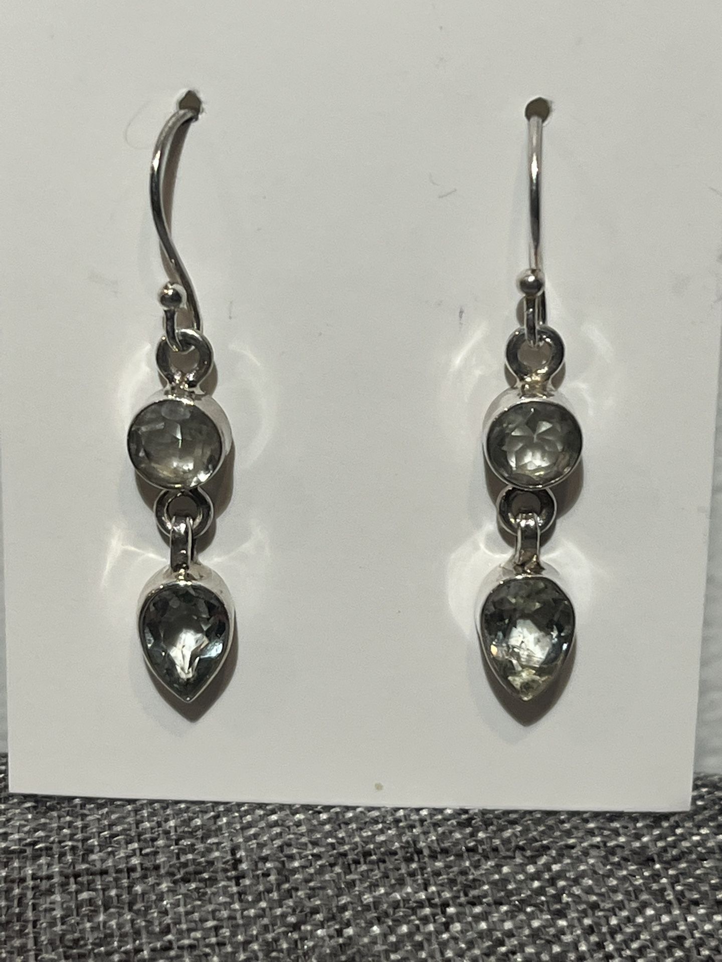 Sterling Silver Double Green Amethyst Dangle Earrings New