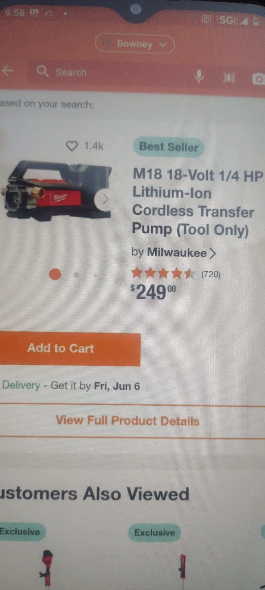 Milwaukee m18 18v 1/4' HP lithium ion cordless Transfer pump tool only new firm price