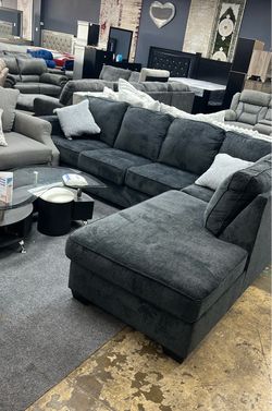 Dark Gray Fabric Sectional Sofa with Chaise