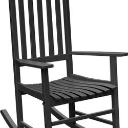 Indoor/Outdoor Oversized Black Wooden Rocking Chair 