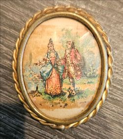 Vintage French Courting Couple Brooch Pin Trombone Clasp Made In France 1890s 1920s