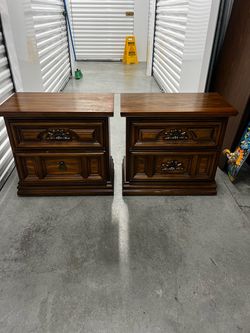 Pair of Wooden 2-Drawer Nightstands