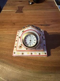 Round Marble Clock with Plate Stand for Home Decor Designer Tabletop Clock