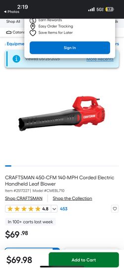 CRAFTSMAN 450-CFM 140-MPH Corded Electric Handheld Leaf Blower