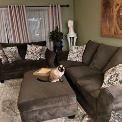 Couch, Love Seat And Ottoman With Six Pillows