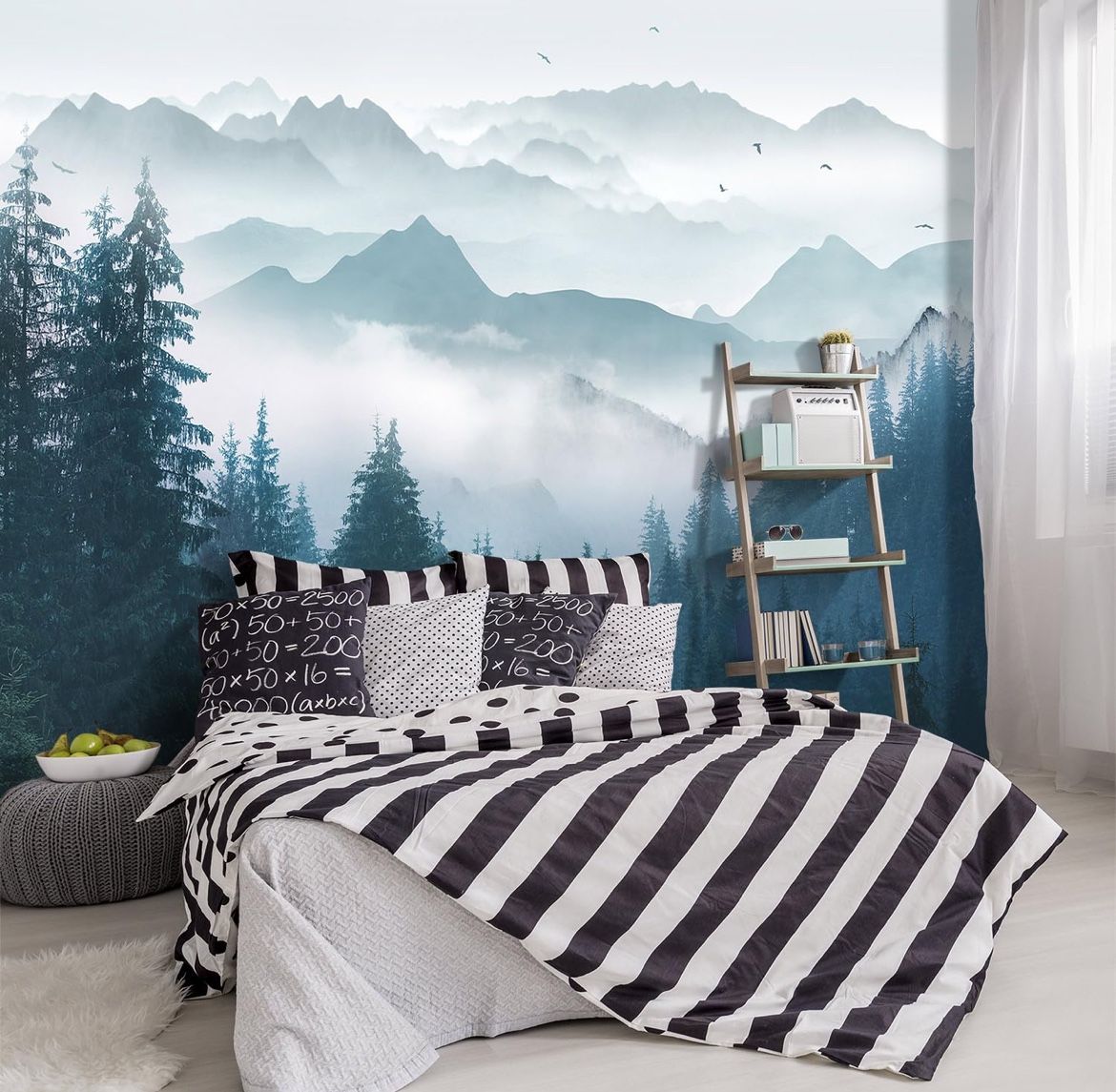 Foggy Forest Pine Scenery Fabric Wallpaper