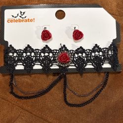 Rose Earring And choker Set