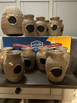 Set of 10 Rustic Bee-Themed Handmade Decor / Birdhouses