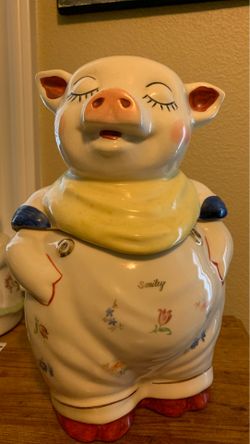 Vintage Shawnee Smiley Cookie Jar with Flowers and 24k Gold Trim