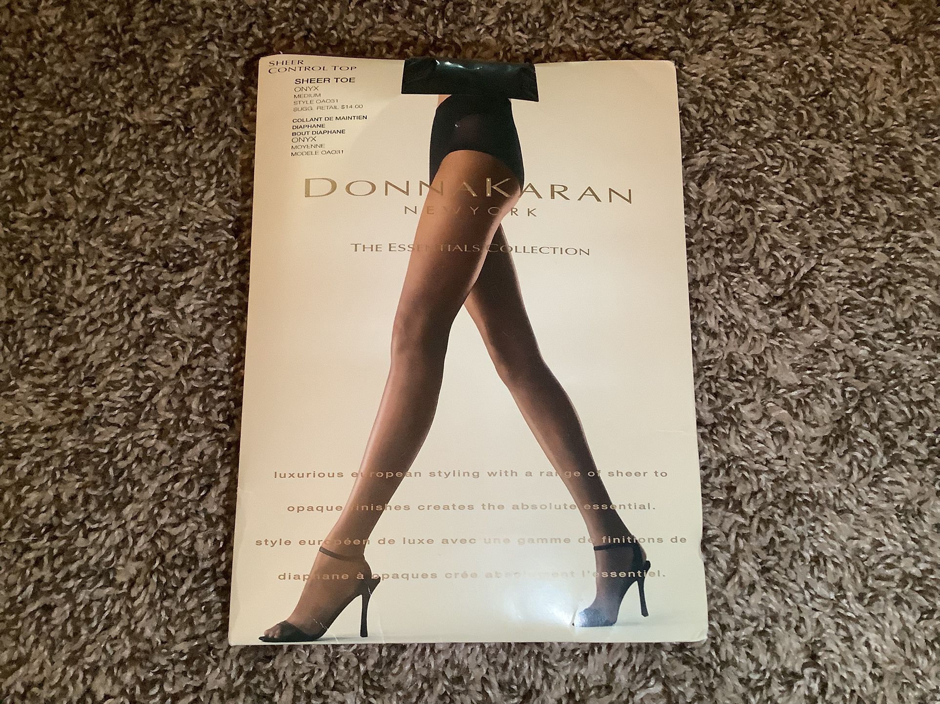 Donna Karan sheer control top pantyhose, color onyx, size: M