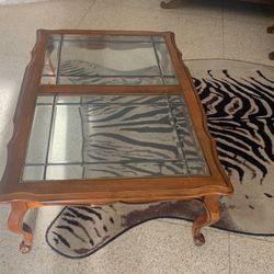 Leaded Double Glass And Wood Coffee Table For sale.