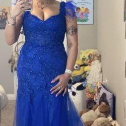 Royal Blue Beaded Tulle Evening Gown