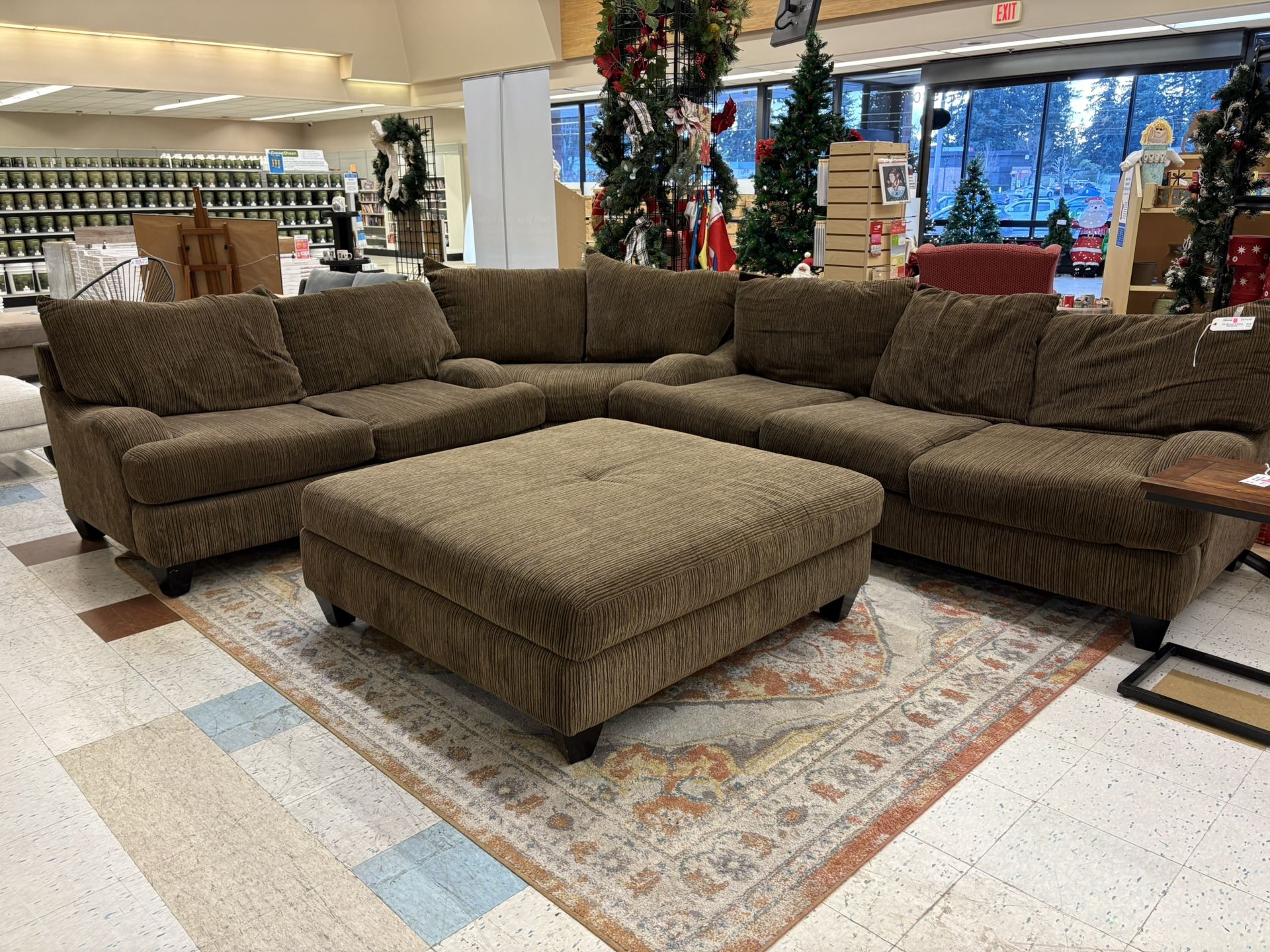 Dark Brown Oversized 3 Piece Sectional w/Large Ottoman