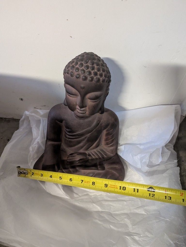 Sitting Buddha Statue Sculpture Zen Asian Japanese Garden Decor Outdoor Front Porch Patio Yard Outside Home Balcony House Dark Sandsto