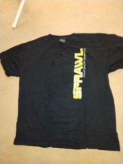 T-shirt featuring a vertical yellow SPRAWL Fight Short Company Men's Size 2X $15.00
