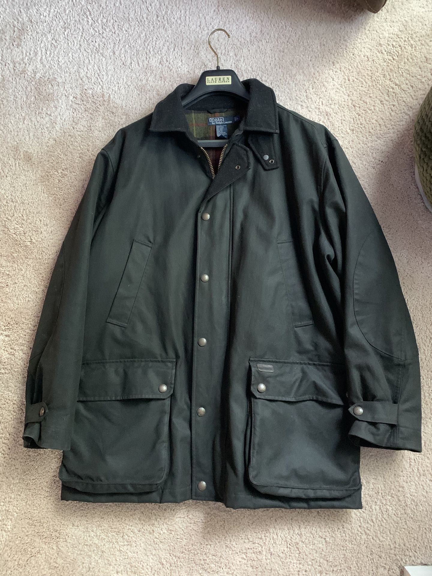 Men’s POLO by Ralph Lauren Waxed Cotton Coat With Wool Lining size Large