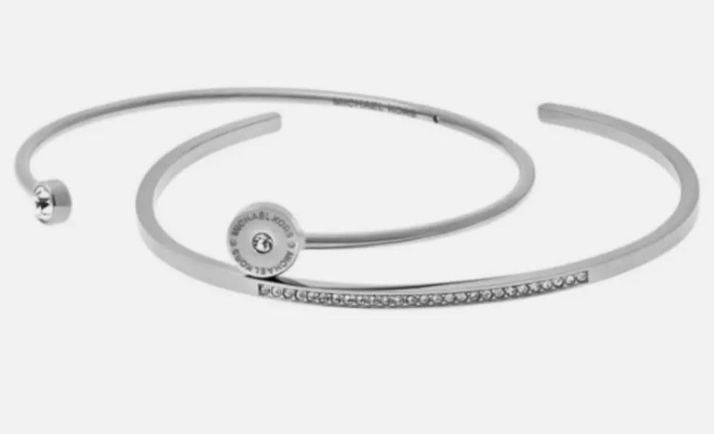 Michael Kors Women's 2-PC Bracelet SET Silver Cuff Bracelets Crystals