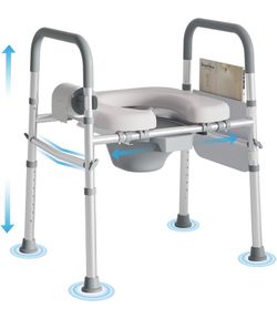 Bedside Commode for Seniors, FSA/HSA Eligible Bedside Toilet with Adjustable Width and Height, 400 LBS Weight Capacity, 16.5 Inch Extra Large Soft Sea