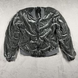 FREE PEOPLE Women's Dark Gray Crushed Velvet Full Zip Bomber Jacket Size S