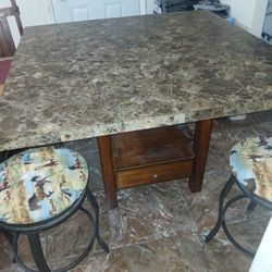 Dining Table Marble Solid Wood Tall