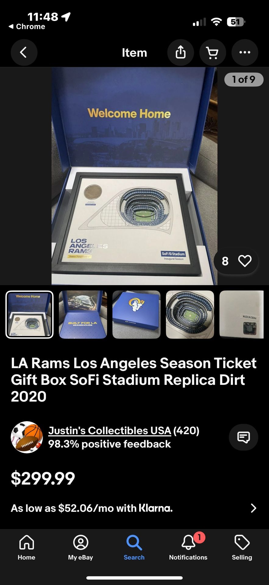 LA Rams Los Angeles Season Ticket Gift Box SoFi Stadium Replica Dirt 2020
