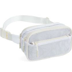 Brandnew Fanny Packs for Women Men Fashionable Cross Body Fanny Pack Mesh Belt Bag for Women with Adjustable Straps Beige