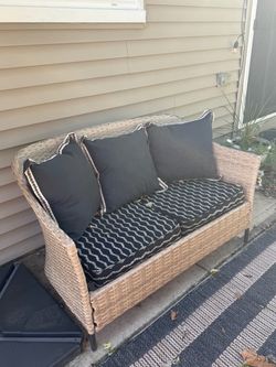 Outdoor Wicker Loveseat with Cushions