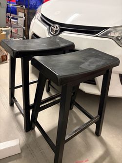 Black Wood Saddle Seat Bar Stools – Set of 2