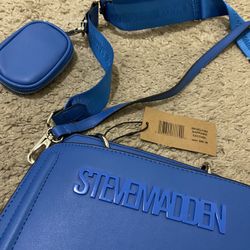 NWT STEVE MADDEN DEEP BLUE BEVELYN SATCHEL CROSSBODY BAG