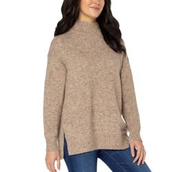 Well Worn Women's Mock Neck High Low Hem Cozy Soft Nep Yarn