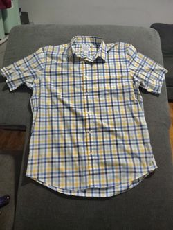 LL Bean Shirt Mens Large Button Down Traditional Fit Yellow Plaid Stretch
