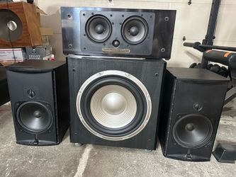 BOSTON CR8 SPEAKERS, NHT AVS-2 CENTER SPEAKER & JBL S120PII 12” POWERED SUBWOOFER