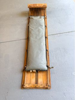 Vintage Wooden Toboggan with Original Cushion – Rustic Cabin & Farmhouse Décor
