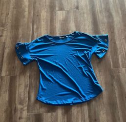 Blue Top with Grommet Sleeve Detail