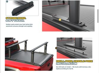 TACOMA, GLADIATOR, FRONTIER, COLORADO, RANGER TRUMGETA ADJUSTABLE TRUCK BED RACK COMPATIBLE WITH TONNEAU COVER W/T-SLOT RAILS FOR TACOMA, GLADIATOR, F