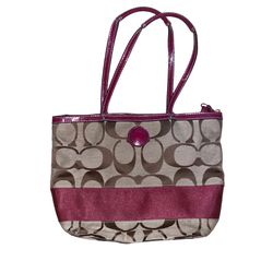 Coach Signature Stripe Shoulder Handbag Purse Brown Burgundy H1276-F19046