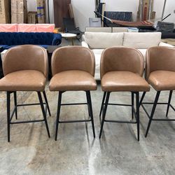 Set of 4 Modern Swivel Bar Stools, Faux Leather Upholstered Bar Stool