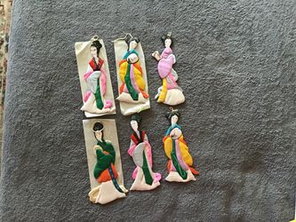 Vintage Chinese Silk Paper Doll Ornaments